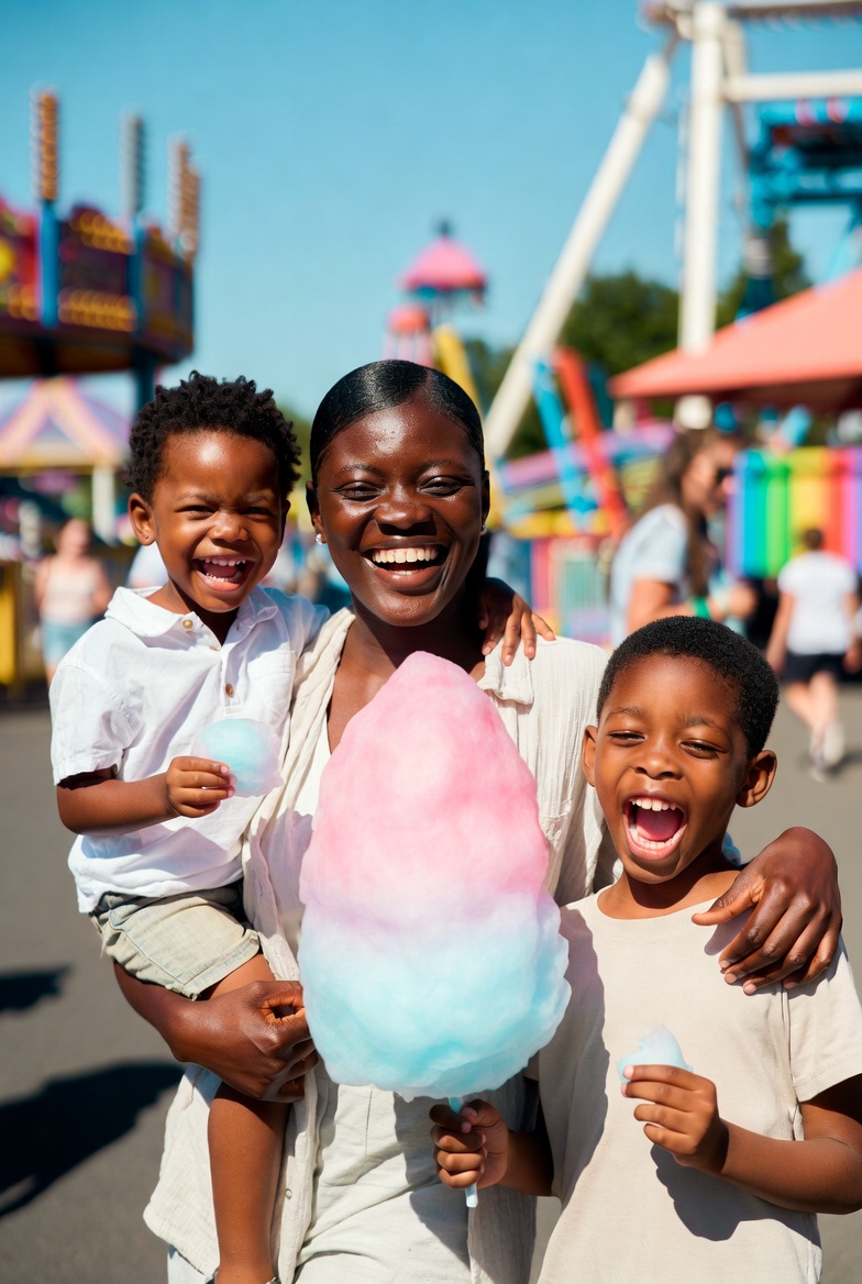 Family at amusement park (before masking)