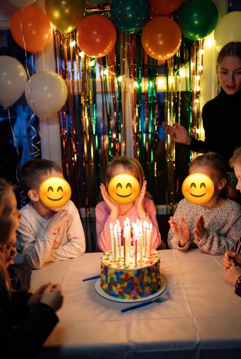 Birthday party with emoji face masks